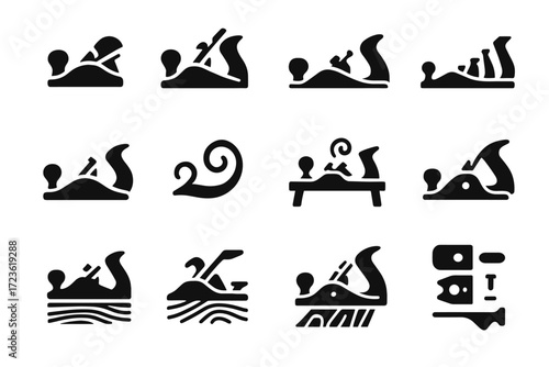 Plane grain vector icon tool curved planes smoothing wood graduated chips