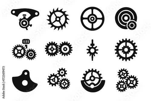 Gear rotating watch vector twin teeth icons mechanical axis escapement precision icon