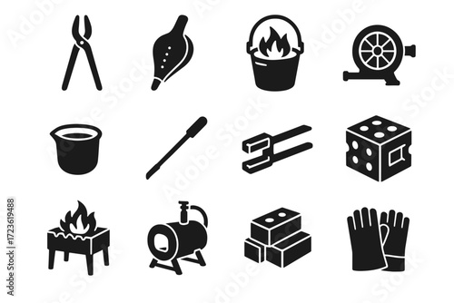 Refractory tongs icon holder forge bellows icons tools vector block bricks crucible