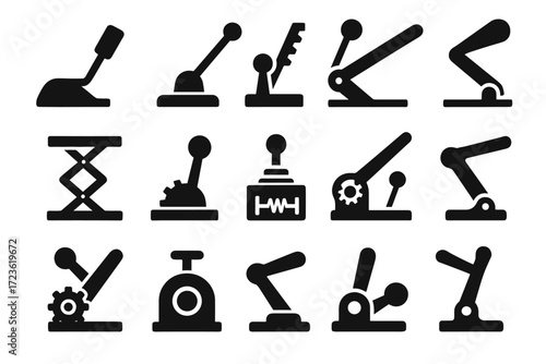 Rack lever mechanical pedal icons tension arm vector control rotary levers lift