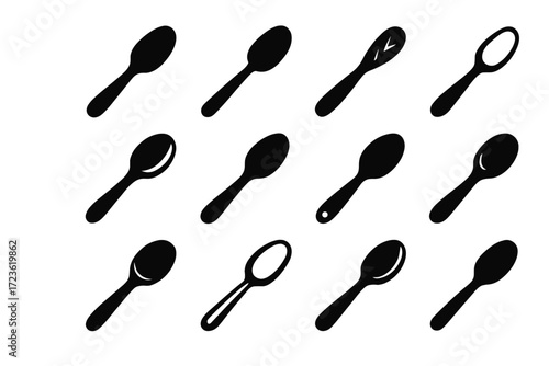Spoon bamboo icons vector spice icon clay ceramic copper glass metal steel