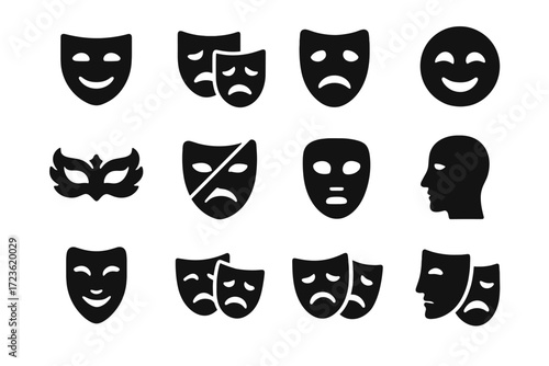 Minimalist joy theatre icons vector traditional slashed performer mask icon profile