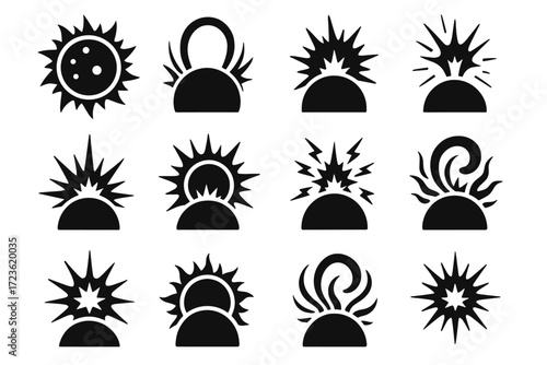 Region vector icon swirl solar spike explosion reconnection electromagnetic flare burst