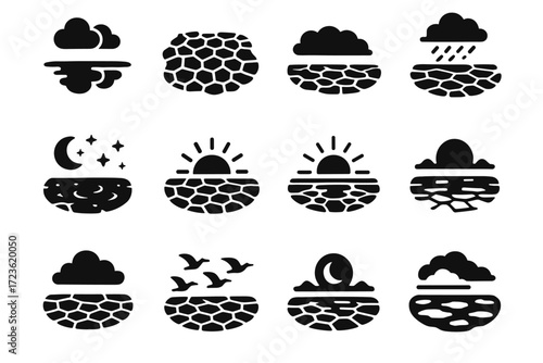 Salt seasonal vector snow season birds flat icon sunset over moonrise