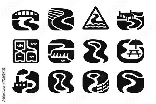 Icons vector pollution near icon trail layout zone farmland protection dock human