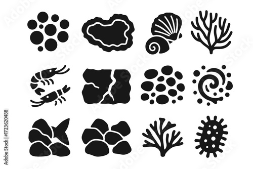 Invertebrate tide small pebble shrimp icon pool vector contour among swirl