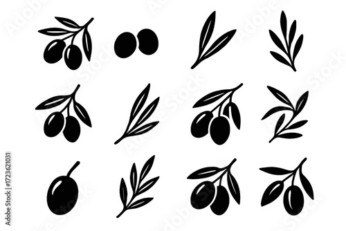 Detailed twin olive minimalistic symbol thin vector stem lines icon branch abstract