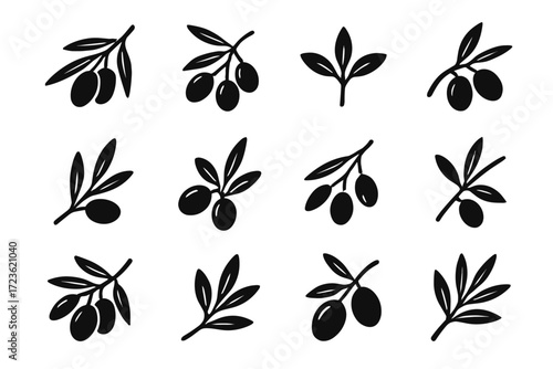 Olives artistic sloped bold icon branch simplified icons twig stylized olive vector