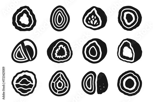 Vector pointed slab geode edges polished top fill icon rock collection interior