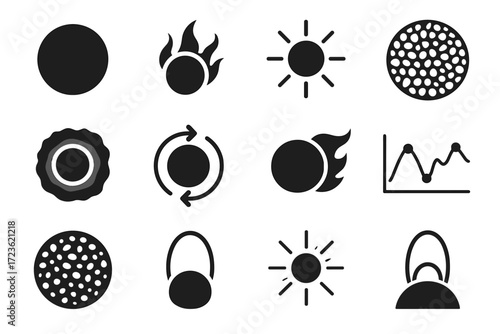Sunspot collection coronal irradiated surface icon umbra vector texture solar cycle chart