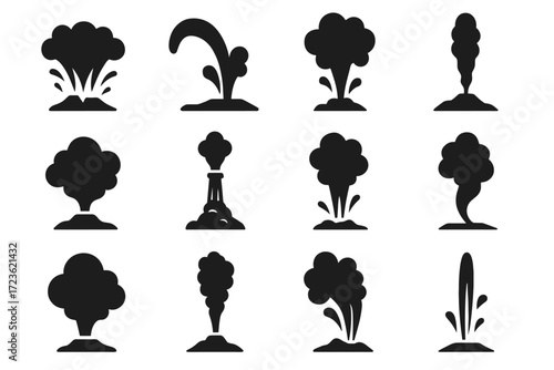 Icon spring hot vector geyser pressure thick set mist jet volcanic