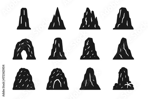 Vector peak sharp karst icon rock arch pillar icons spire tower