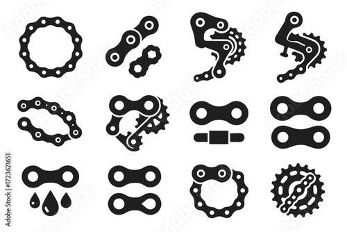 Detail derailleur chain system vector iconography icon links connector tensioned bike bicycle