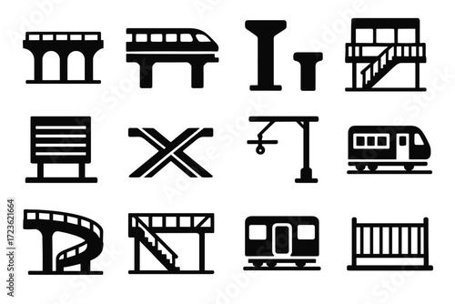Train railway fence curve vector point safety rail pedestrian icons noise icon