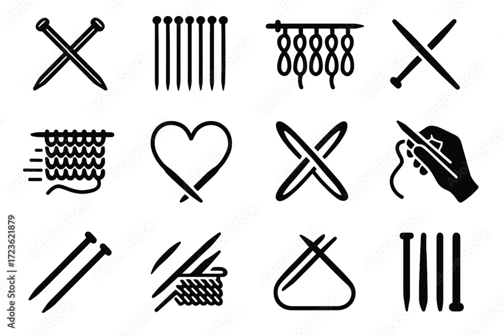 Obraz premium Hanging icon needles perspective active tips knitting needle down vector yarn