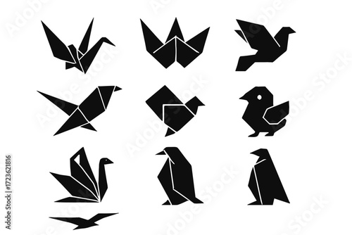 Icons tail vector dove paper icon wings bird crane stylized peacock origami