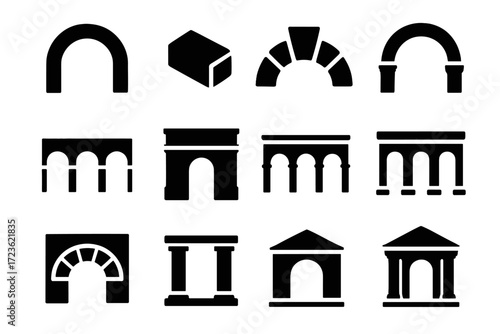 Roman line spandrel voussoir wall icon panel arch facade arcade icons vector