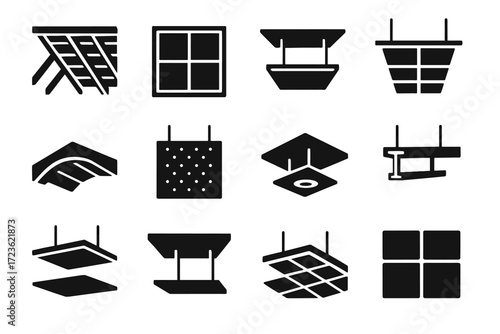 Icon structure ceiling span modular vector lighting acoustic grid dropped tile icons