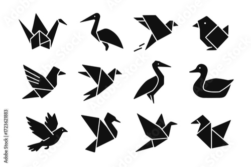 Icon chick icons fluttering texture bird sharp vector heron detailed origami traditional