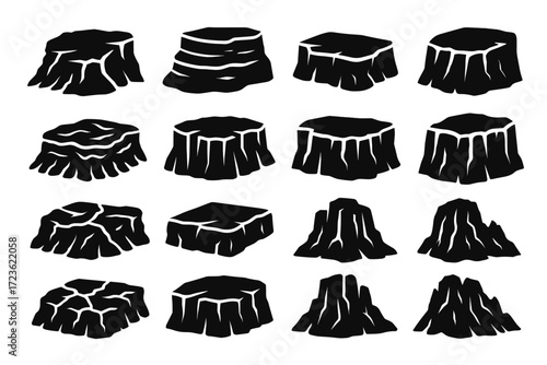Icon edge plateau tableland layered carved basalt vector lava outcrop rock slope
