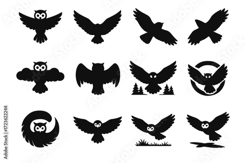 Wing owl vector spread circle turn overhead circular icon over view