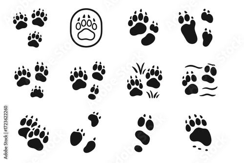 Bear icon track print prints dirt spread vector soft paw rear imprint