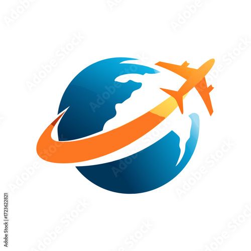 Global travel and tourism concept with an airplane circling the world, symbolizing international flights, adventure, and exploration.