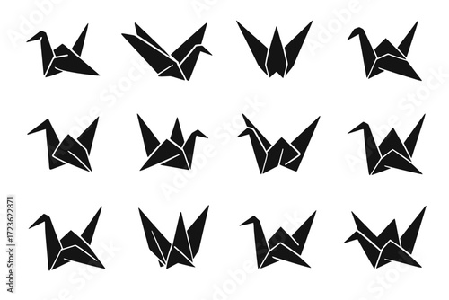 Crane origami wing flapping bird paper wings icon side vector