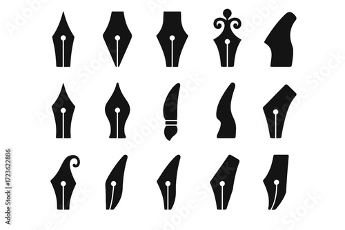 Flex silhouette pointed collection icon round tip nib icons vector folded brush
