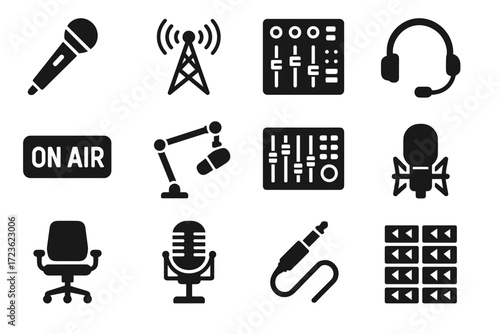 Boom studio mount broadcast panel broadcasting vector icon equipment shock icons connector