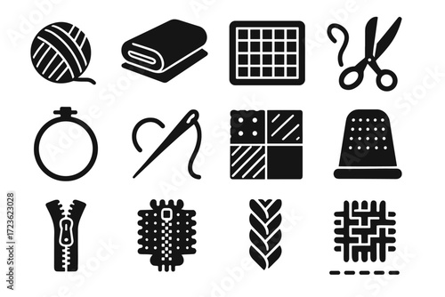 Cutting line square embroidery needle vector icons fabric icon craft textile woven