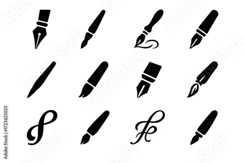 Stroke brush calligraphy stylus vector icon pen silhouette flourish icons copperplate oriental