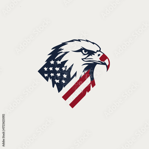 Stylized majestic eagle head graphic, featuring red, white, and blue colors with star and stripe pattern, symbolizing strength, freedom, and national pride.