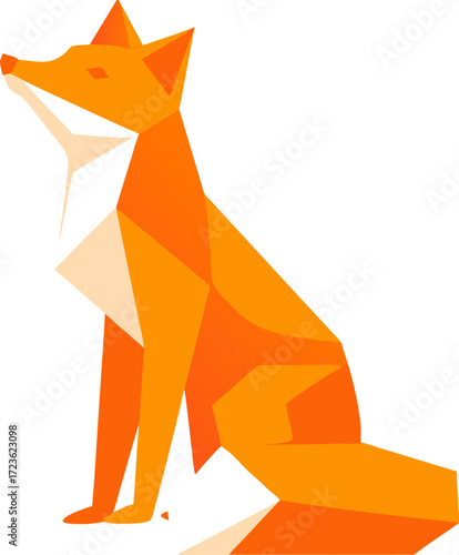 Geometric orange fox illustration sitting gracefully. Stylized wild animal design in low poly polygonal art style, perfect for modern graphic projects.
