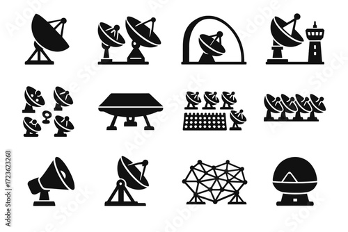 Dome telescope clustered icon system icons dish radio parabolic observatory vector collector