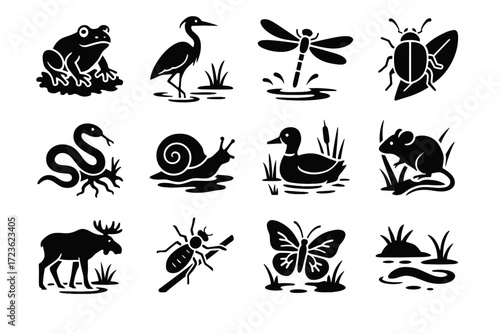 Icon icons above near wildlife water vector sedge reeds bog snail mouse