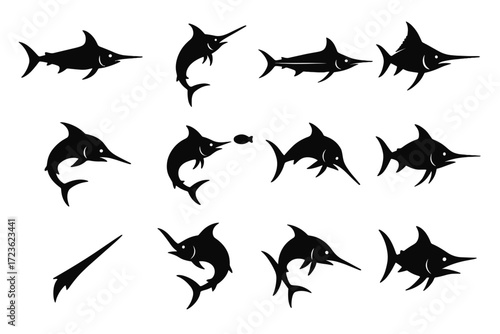 Open icon grid vector turning jumping bill raised swordfish extended long