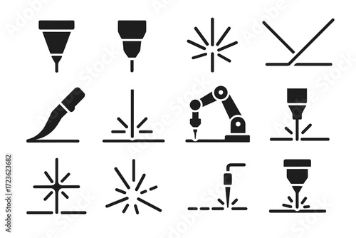 Laser ray energy icons glowing path cutter icon cut emitter vector cutting