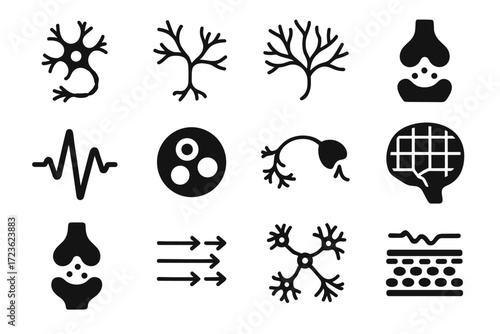 Vector vesicle tree synaptic network body pathway map icon neuron shape