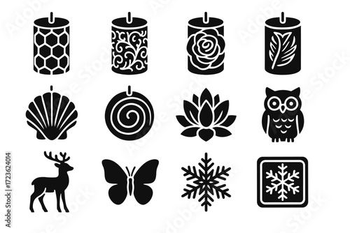 Shell decorative shape snowflake icon lace swirl candle mold tray vector figure