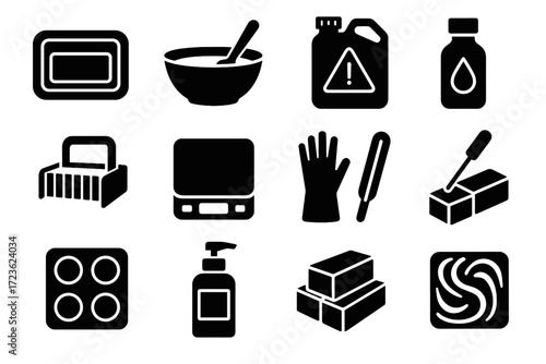 Liquid protective cutter thermometer loaf icons spatula icon making oil vector soap