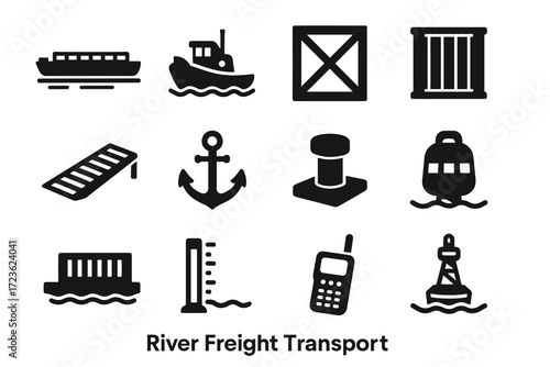 Container post tugboat freight gauge river fender water loading icons vector icon