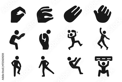Vector climbing icon flagging icons pull motion stance pocket ring tension grip