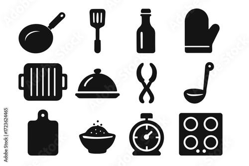 Tongs spatula cooking icon timer essentials grill bottle icons food oven vector