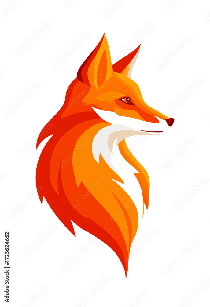 Obraz premium Vibrant orange and red stylized fox head vector illustration. Modern wild animal profile for branding, logos, and graphic design.