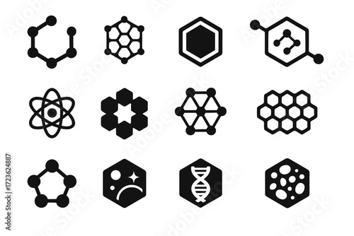Hexagon icons graphene physics grid science dna icon map atomic lattice vector