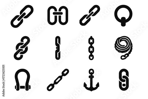 Icons icon anchor knot secured shackle chain double coiled thick vector loop