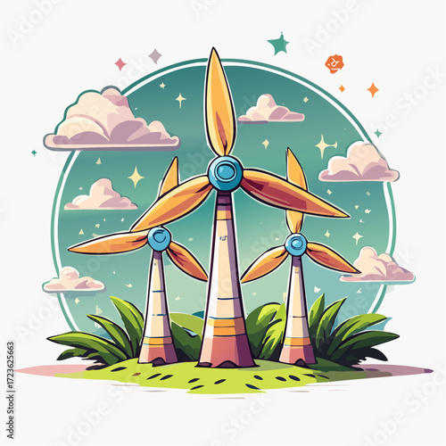  wind turbines illustration vector