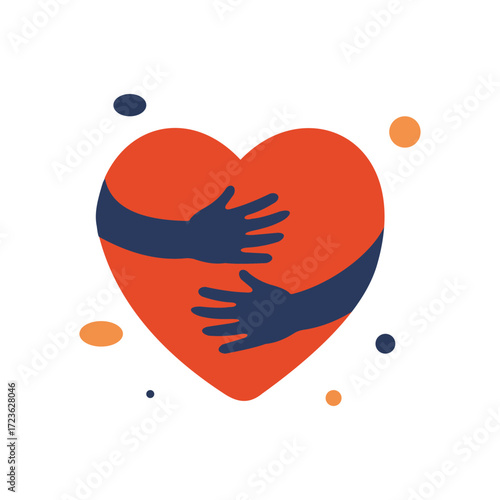 Vector art of heart with hands hugging it illustration