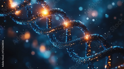 genetics zooming into a dna helix in a medical hud style